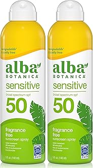 Sensitive Sunscreen Spray for Face and Body, Fragrance-Free, Broad Spectrum SPF 50, Water Resistant, 5 fl. oz. Bottle (Pack of 2)