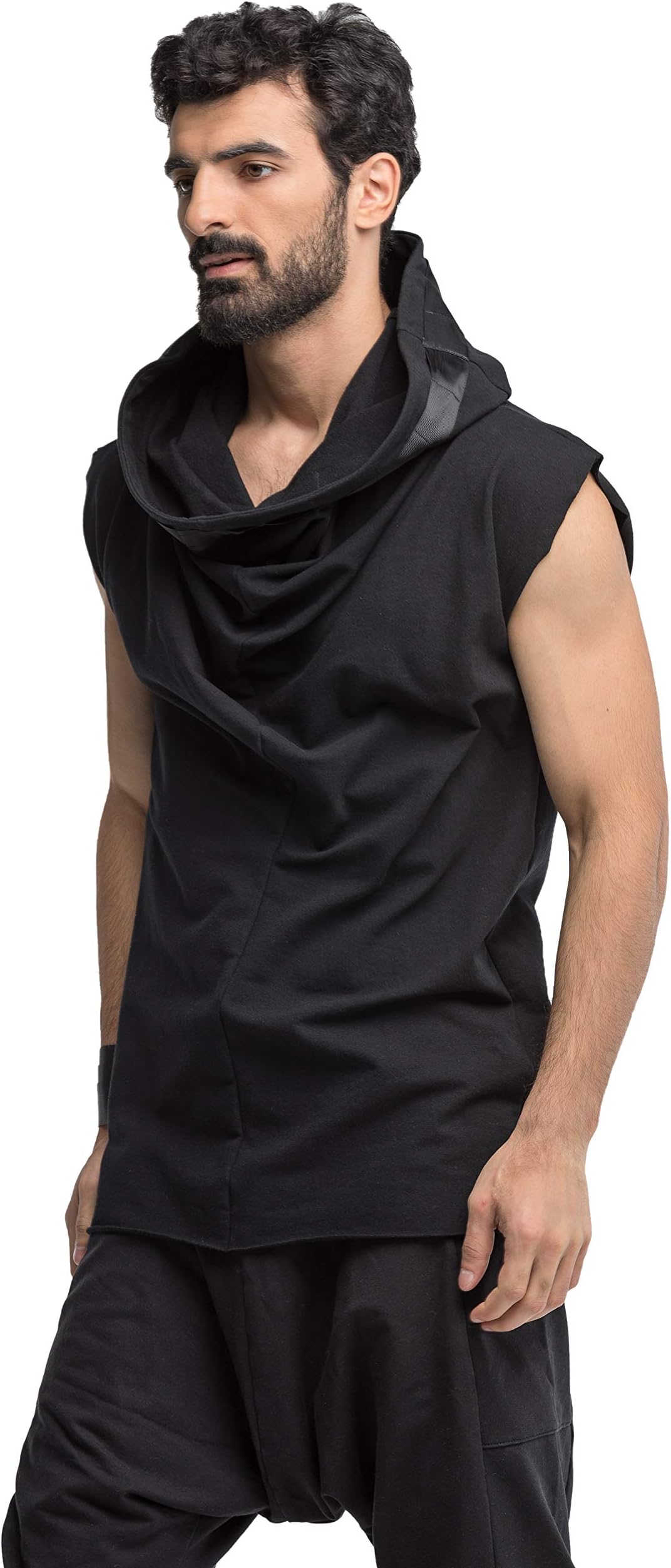 MDNT45 Men's Hooded Shirt Black Steampunk Shirt, Casual Cyberpunk Style, Gothic Men Clothing