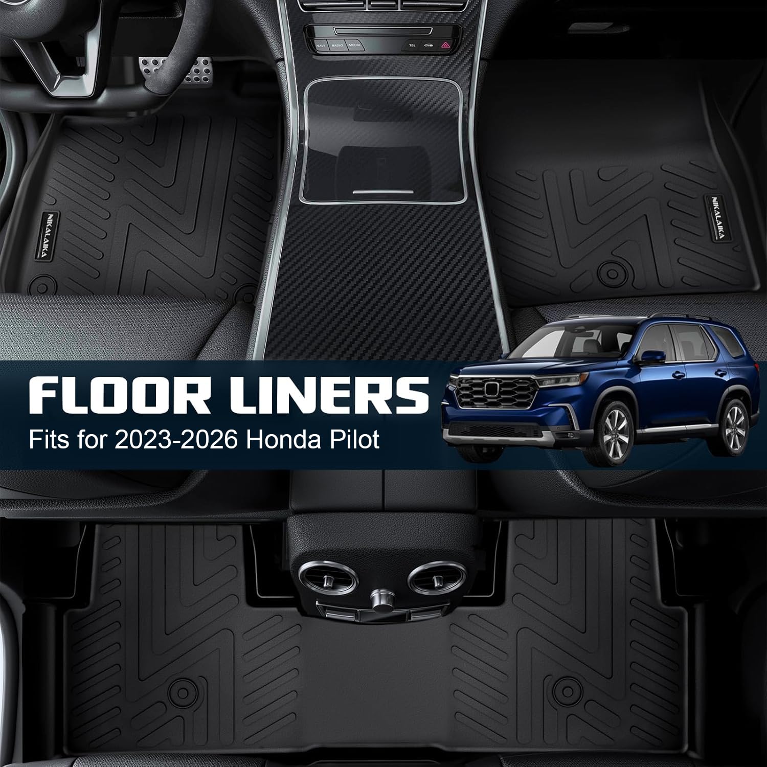 NIKALAIKA Floor Mats Trunk Mat with Backrest Mat for Honda Pilot 2023 2024 2025 2026 All Weather Protection — view 4