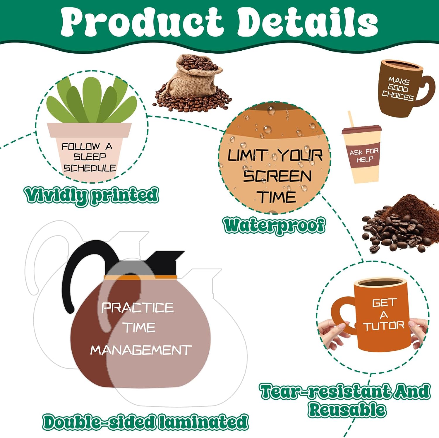 QOUBAI Coffee Bulletin Board Set Mental Health Classroom Bulletin Board Decorations Coffee Shop Motivational Cutouts Classroom Decorations for Back to School Office Home Chalkboard Decor Wall Door image 3