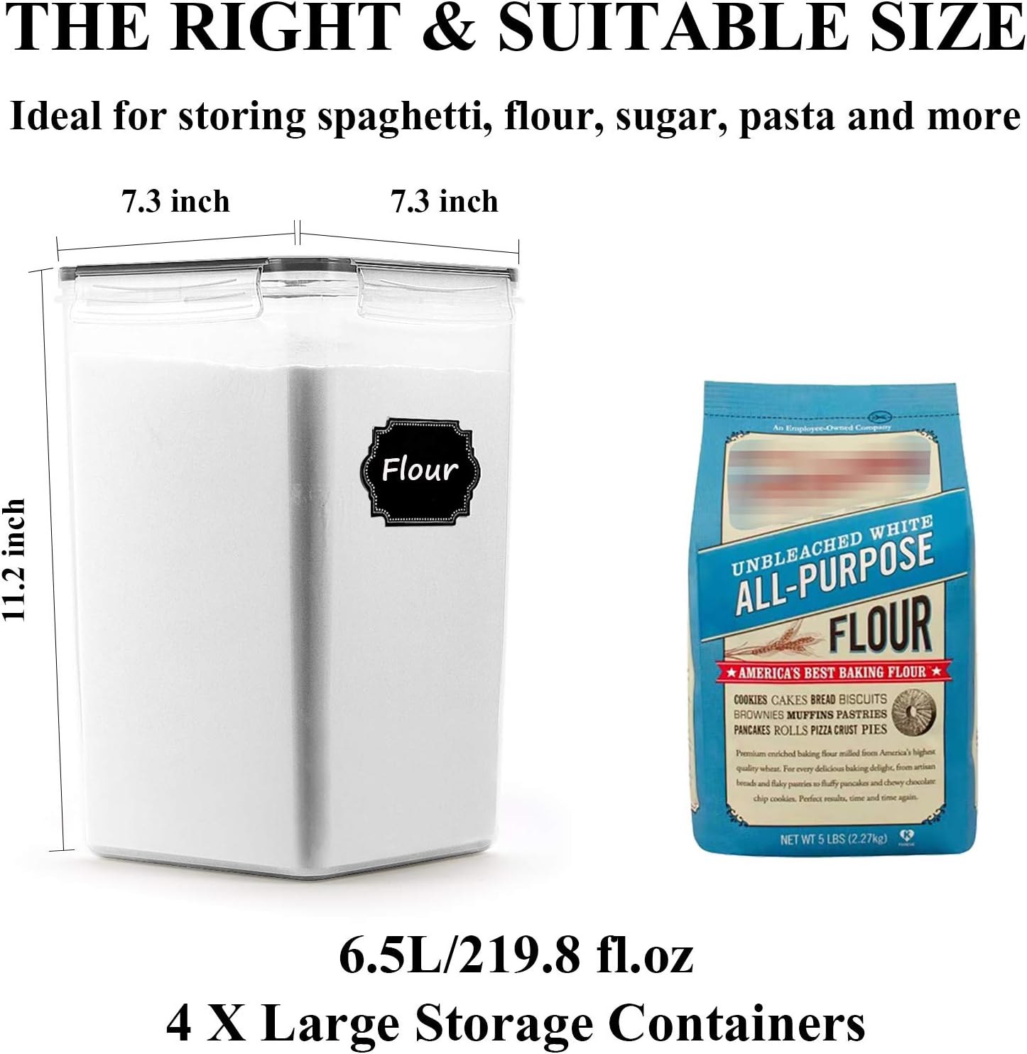 Airtight Food Storage Containers - Wildone BPA Free Cereal & Dry Food Storage Containers Set of 4 [6.5L/ 5.9QT] for Sugar, Flour, Snack, Baking Supplies, with 20 Chalkboard Labels & 1 Marker: Home & Kitchen