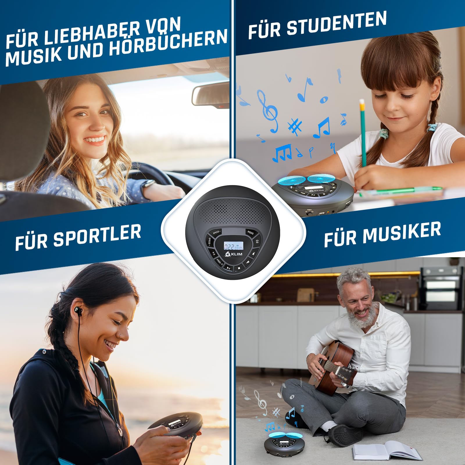 KLIM Speaker + Lettore CD Portatile Con Altoparlanti + Bluetooth + NUOVO + Batteria Ricaricabile + Lettore CD Stereo con Auricolari Inclusi + microSD + AUX + Ideale per l'auto