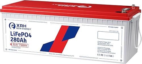 XRH - Batería de litio LiFePO4 de 24 V y 280 Ah, BMS de 200 A incorporada, 10 años de vida útil, batería de ciclo profundo de más de 4000, perfecta