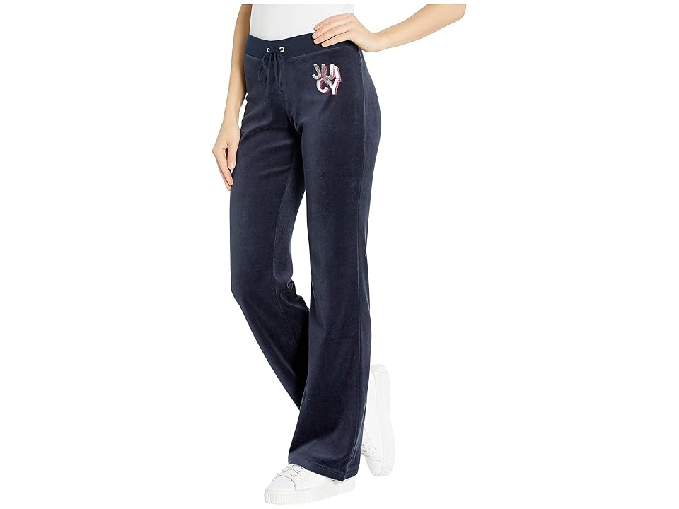 

Juicy Couture Scattered Juicy Velour Logo Del Rey Pants (Regal) Women's Casual Pants, Navy