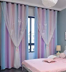 Yancorp Cortinas para quarto de meninas, quarto de crianças, cortina colorida para berçário, 182,88 cm de comprimento, ilhós para escurecimento do quarto, 2 camadas (rosa roxo, L 132 x C 182)