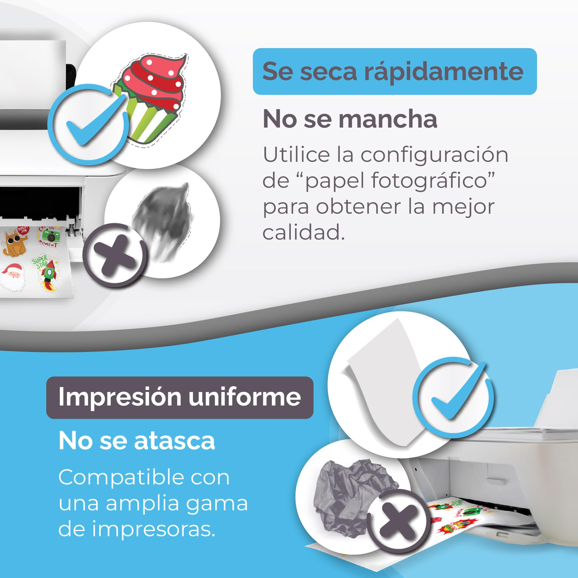 Papel de vinilo adhesivo imprimible de primera calidad - 32 hojas - Brillante A4 - Resistente al agua - Papel de vinilo adhesivo para láser e inyección de tinta - Papel adhesivo imprimible