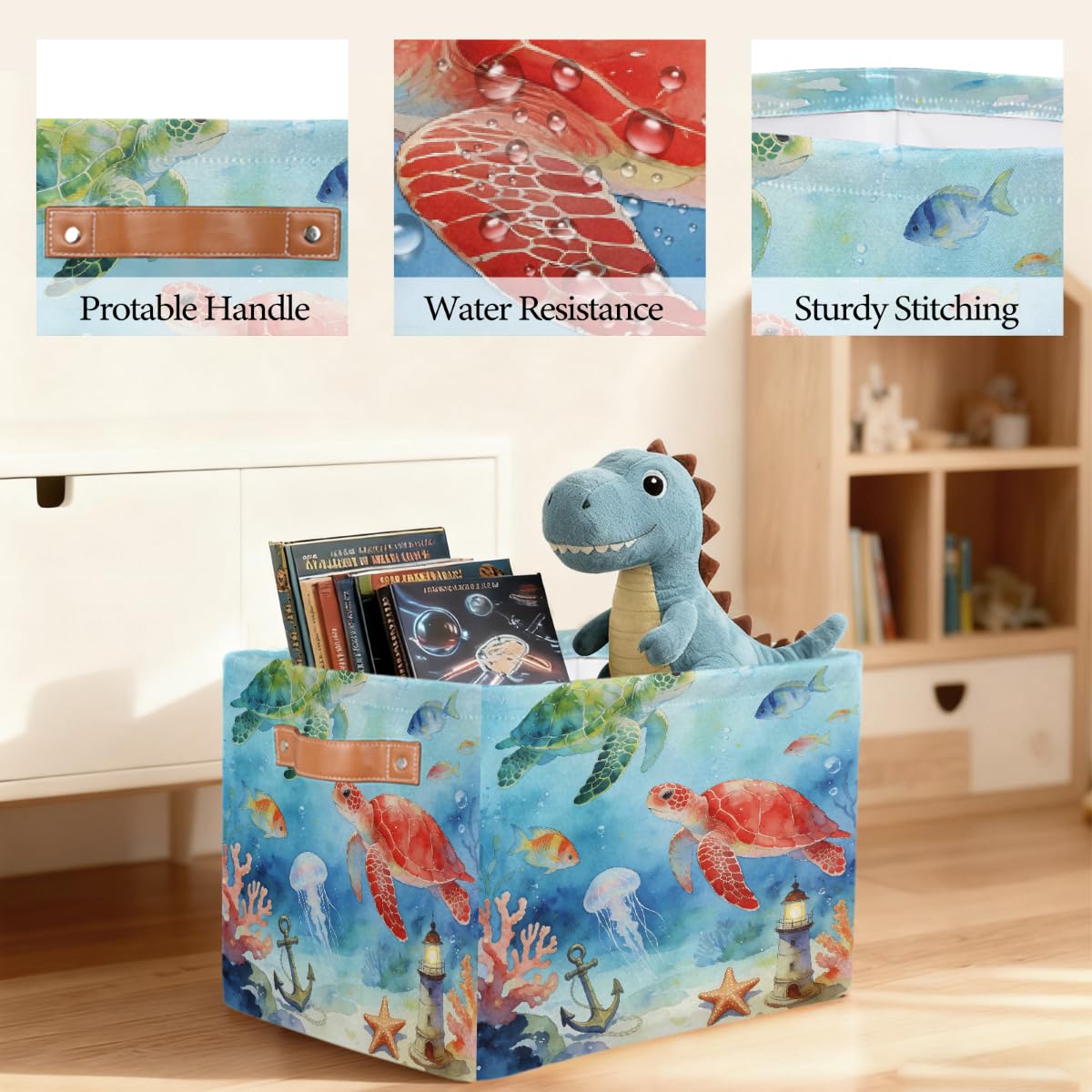 Aquarell-Aufbewahrungskorb mit Ledergriffen, rechteckig, mit Ledergriffen, 2 Stück, faltbarer Stoff-Aufbewahrungskorb für Schrank, Badezimmer, Wohnzimmer, Büro, Spielzeug, Organizer