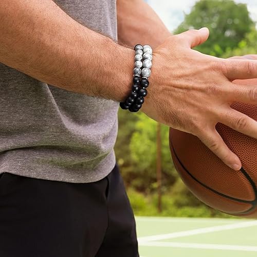 Miniatura 6 de RANKEEF - Pulsera de ojo de tigre para hombre, elástica, ajustable, cuentas de vidrio color negro, 516 de pulgada