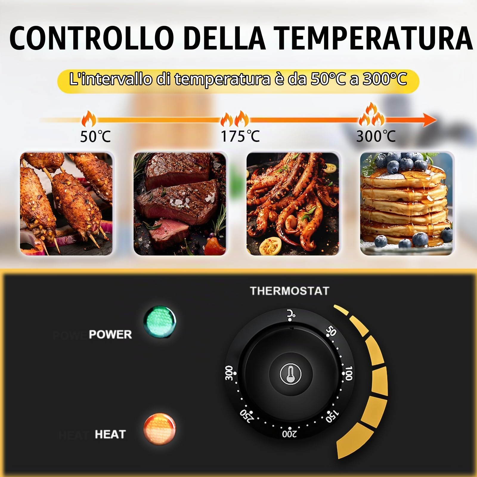 Piastra Griglia elettrica commerciale in acciaio inossidabile per ristoranti luoghi pubblici e barbecue 1500 W 35.50CM con controllo della temperatura regolabile 50~300 ℃