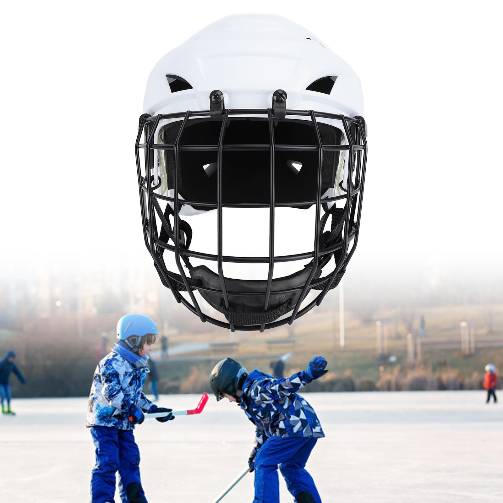 RiToEasysports Casque de hockey, combo avec cage, casque de protection de hockey sur glace avec cage pour sports de hockey sur roulettes