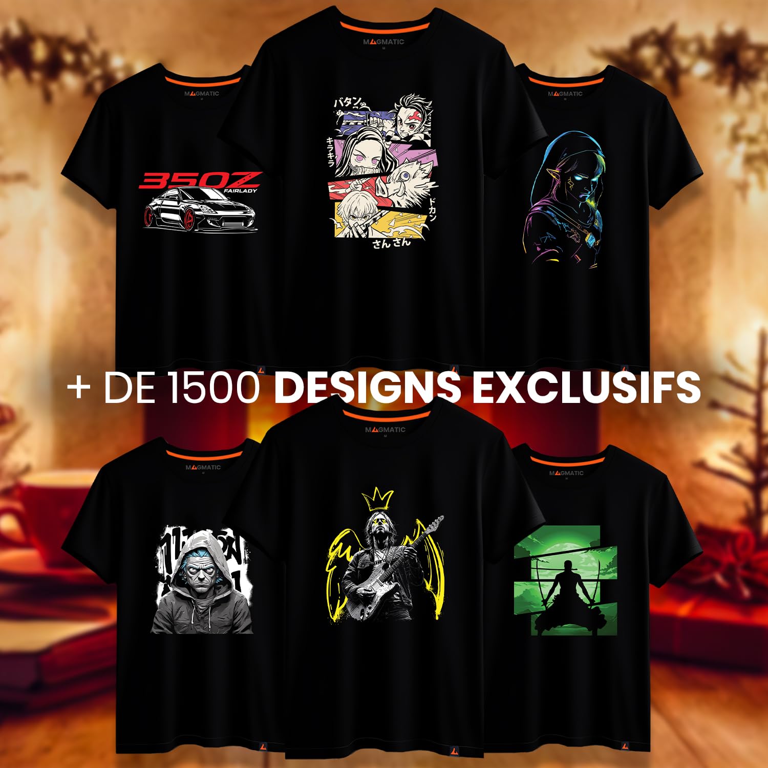 Magmatic - T Shirt Voiture Collection pour Homme Unisex Enfant, Collection Sunny Rides Tee Shirt Noir Premium 100% Coton, Cadeau collectionneur, passionné Auto, Fan de Voiture