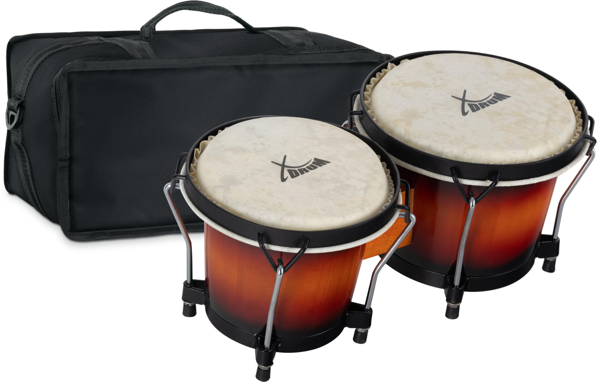 XDrum PERC Bongos Club Vintage Sunburst - 2 tambores 6" y 7" con pieles naturales y llave de afinación - madera Sunburst - incluye bolsa acolchada de nylon.