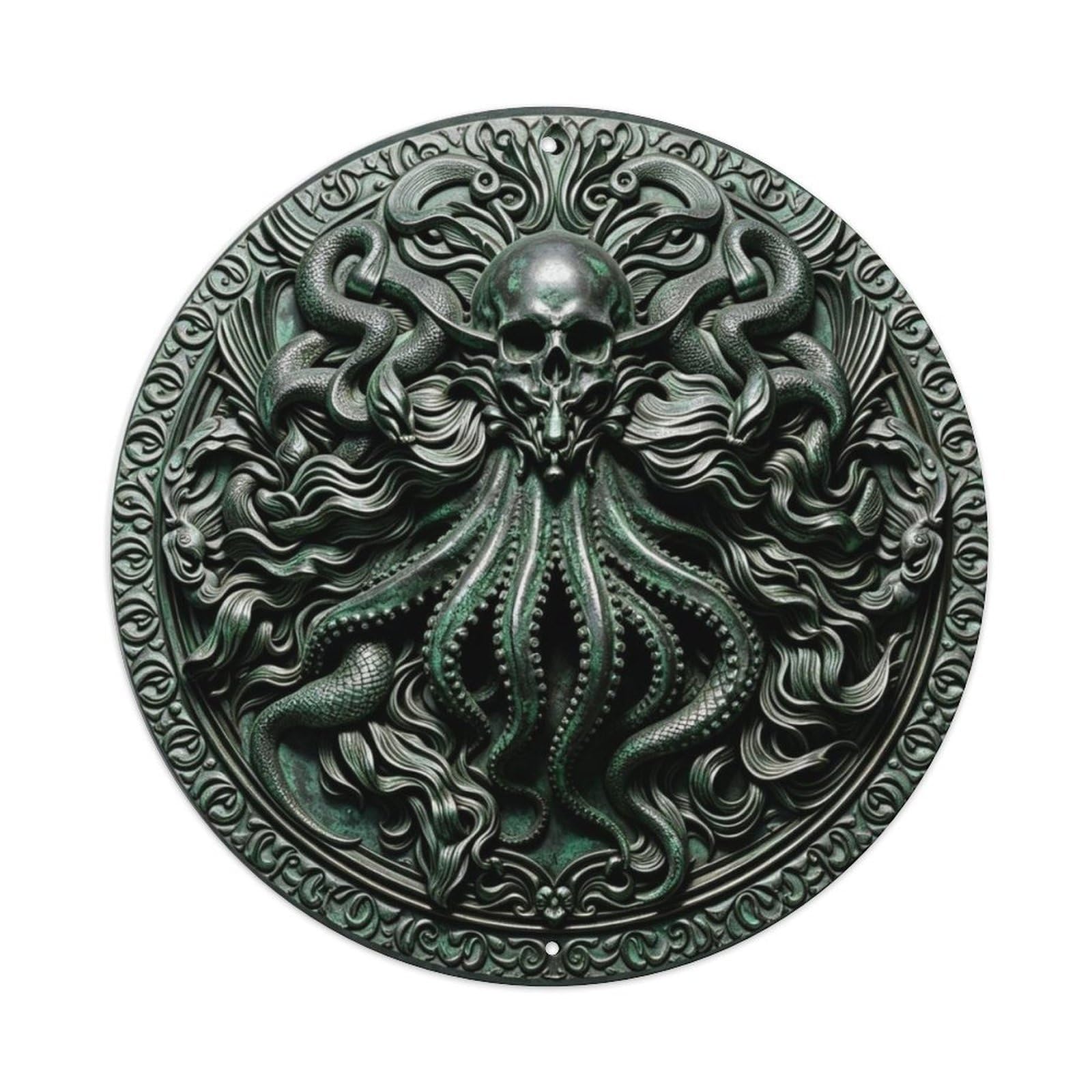 Nautical Gothic Giant Squid Skull 3D Metal Tin Sign Plaque