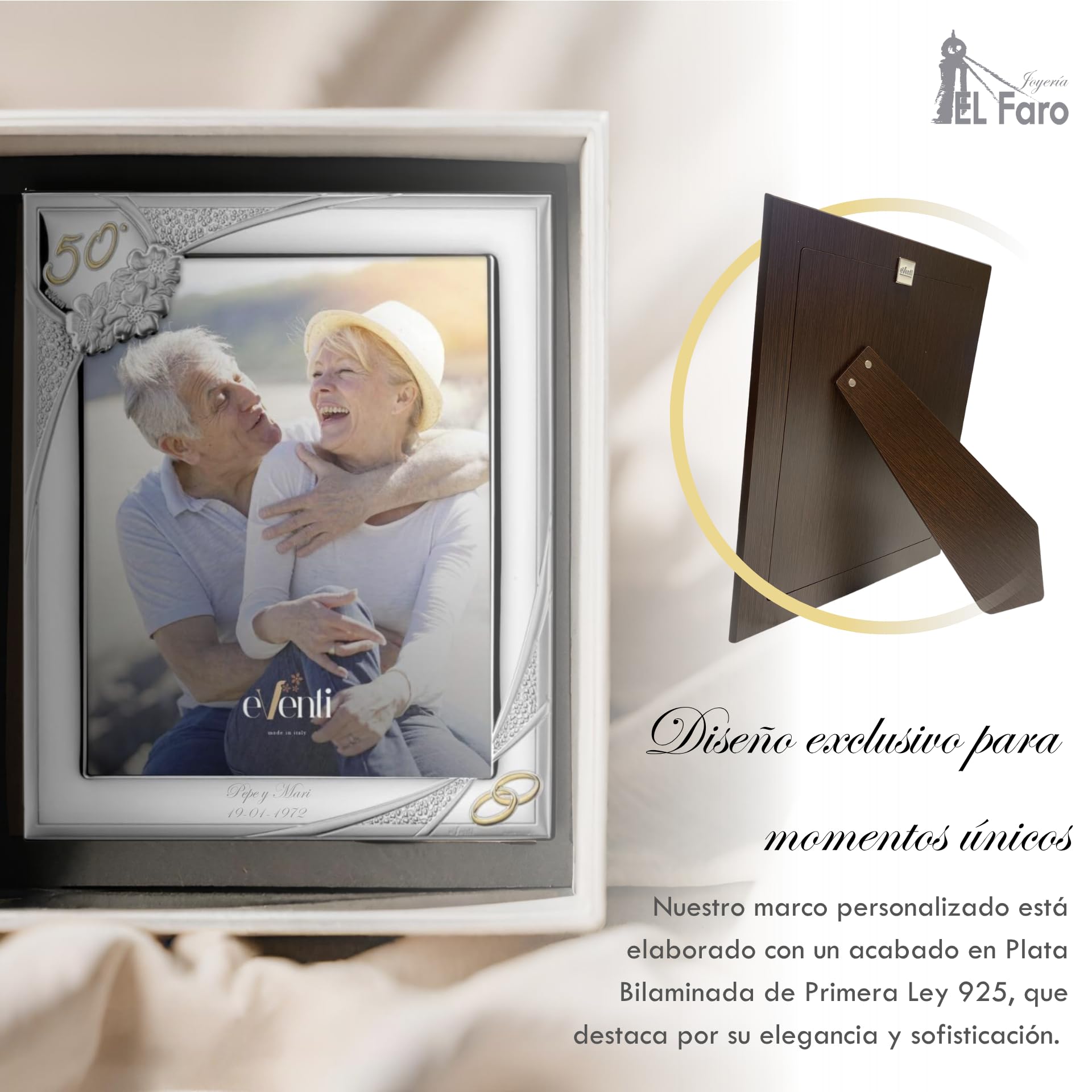 El Faro JOYERIA Marco fotos personalizado 10x15 50 aniversario | Estuche premium incluido