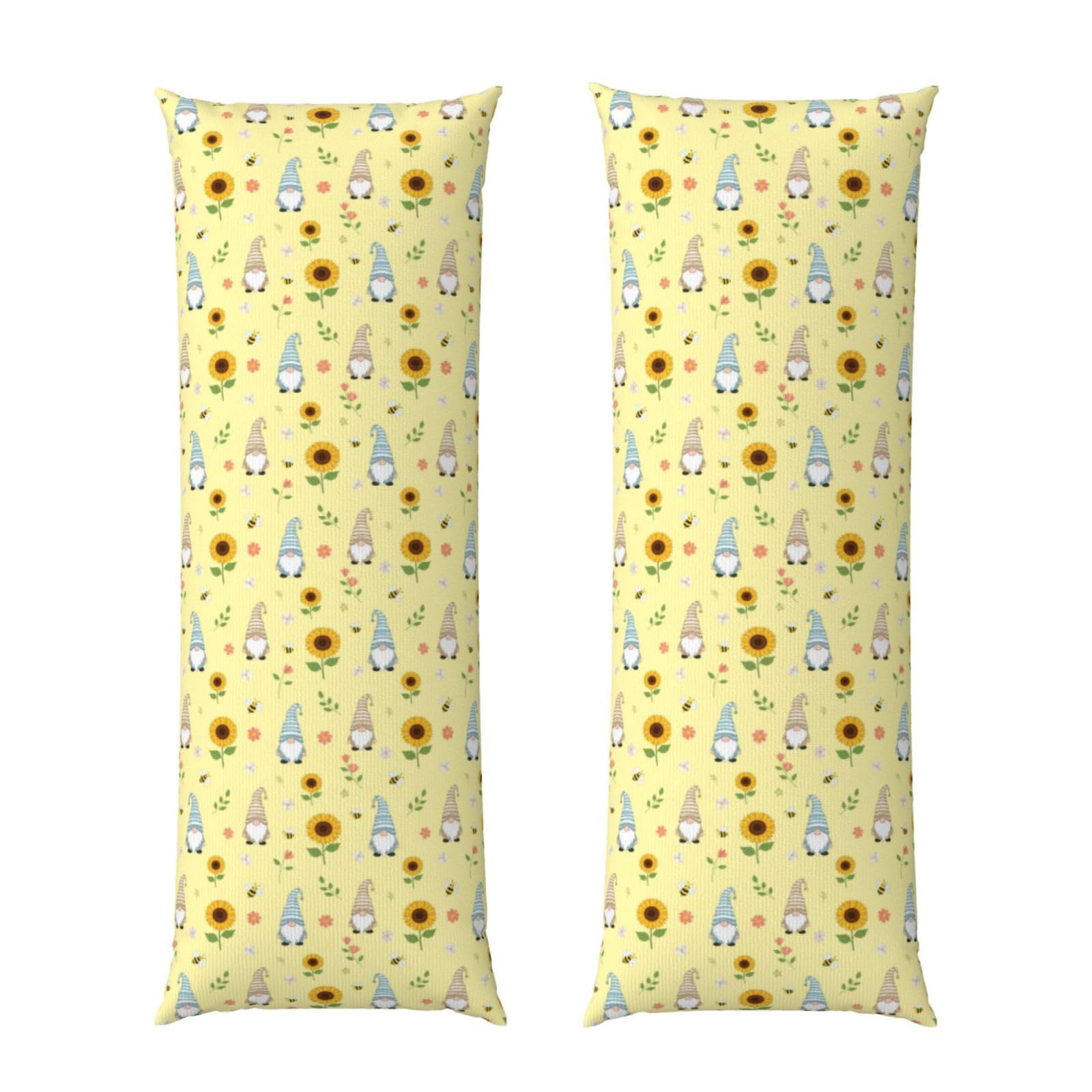 Body Pillow Cover 20x60 Inch, Yellow Sunflower Honey Bees Cute Gnome Floral, Plush Velvet Long Pillowcase with Zipper, Softffy Rectangular Case for Couch Bed Hotel Decor