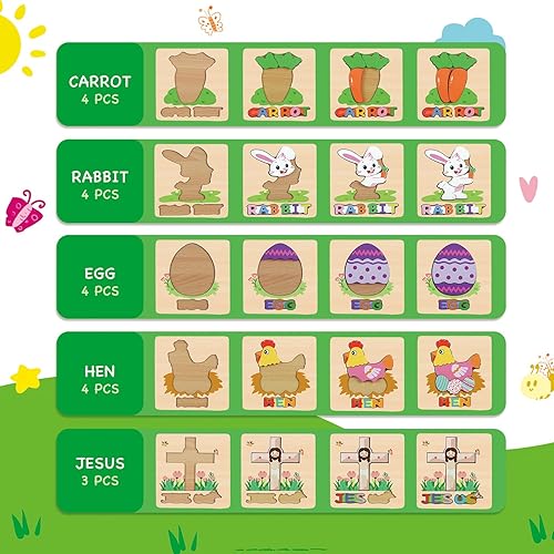 Miniatura 6 de Relleno de cesta de Pascua para niños pequeños de 1, 2, 3 años, rompecabezas de madera para niños pequeños de 1 a 3 años, juguetes Montessori, 5
