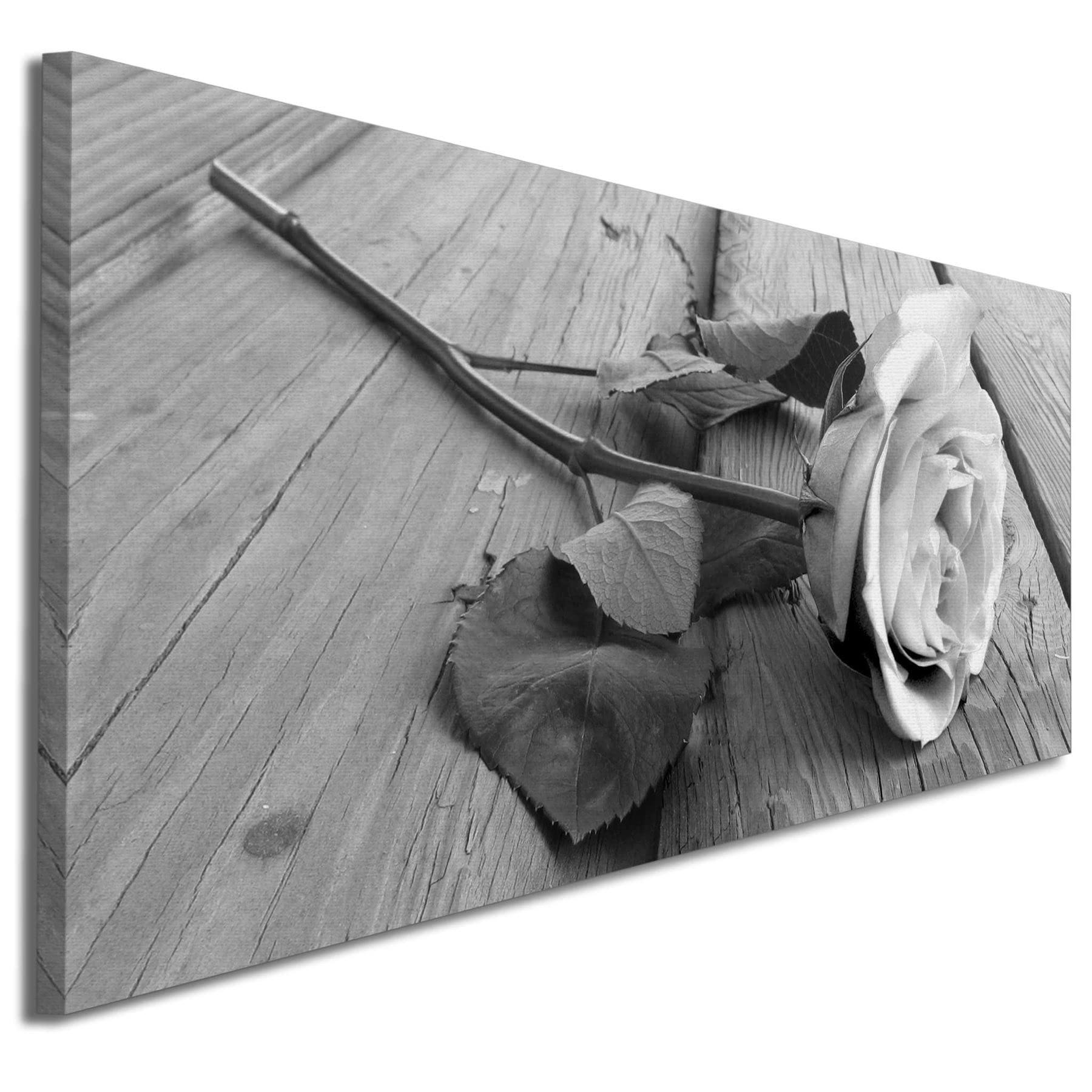 Wallfillers Black White Rose Floral Bedroom Canvas Wall Art - 1372-120x50cm