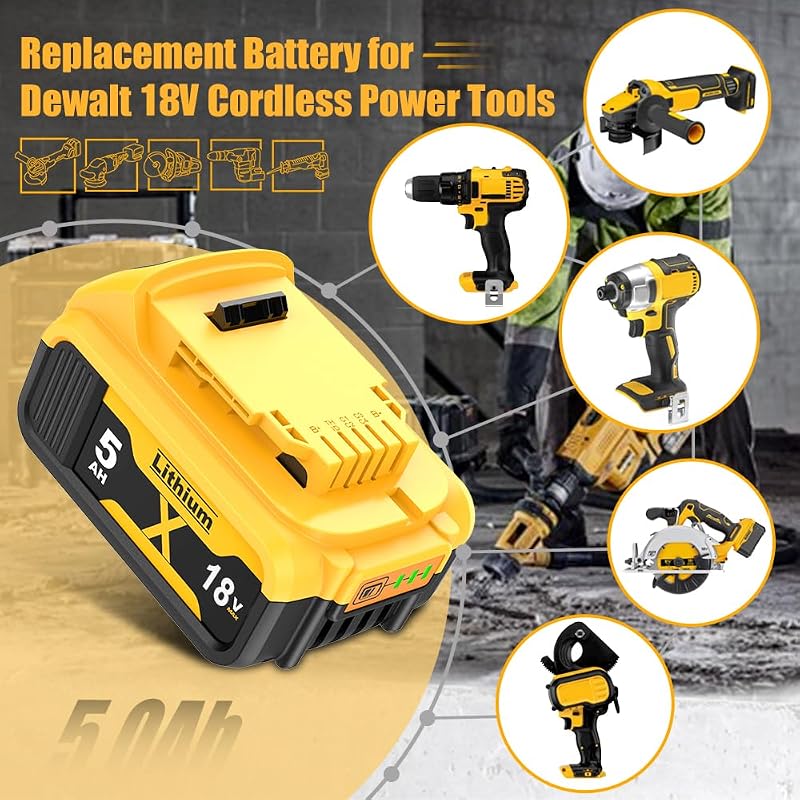 Set 2 acumulatori de schimb GGiking 5000 mAh 5 Ah DCB182 pentru DeWalt 18 V cu LED, compatibili cu DCB200 DCB184 DCB101 DCB107 DCB112 DCB105 DCB115 DCB203