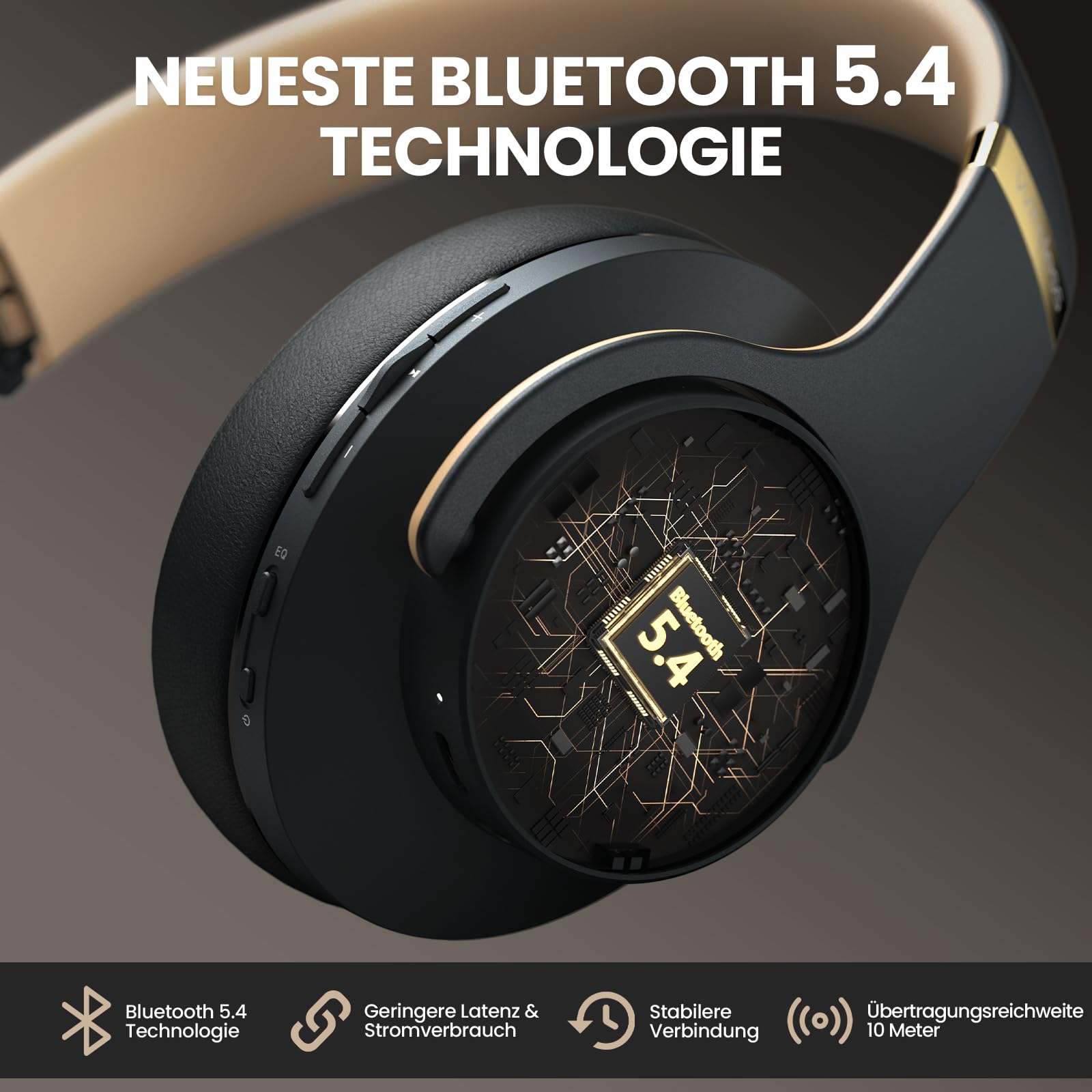 DOQAUS Kopfhörer Kabellose Bluetooth, Bluetooth Kopfhörer Over Ear mit App Steuerung & 9 EQ Modi, 90 Std. Akkulaufzeit, HiFi Stereo Bass, Leicht Faltbar mit Mikrofon, für Reisen, Arbeit & Alltag, Grau