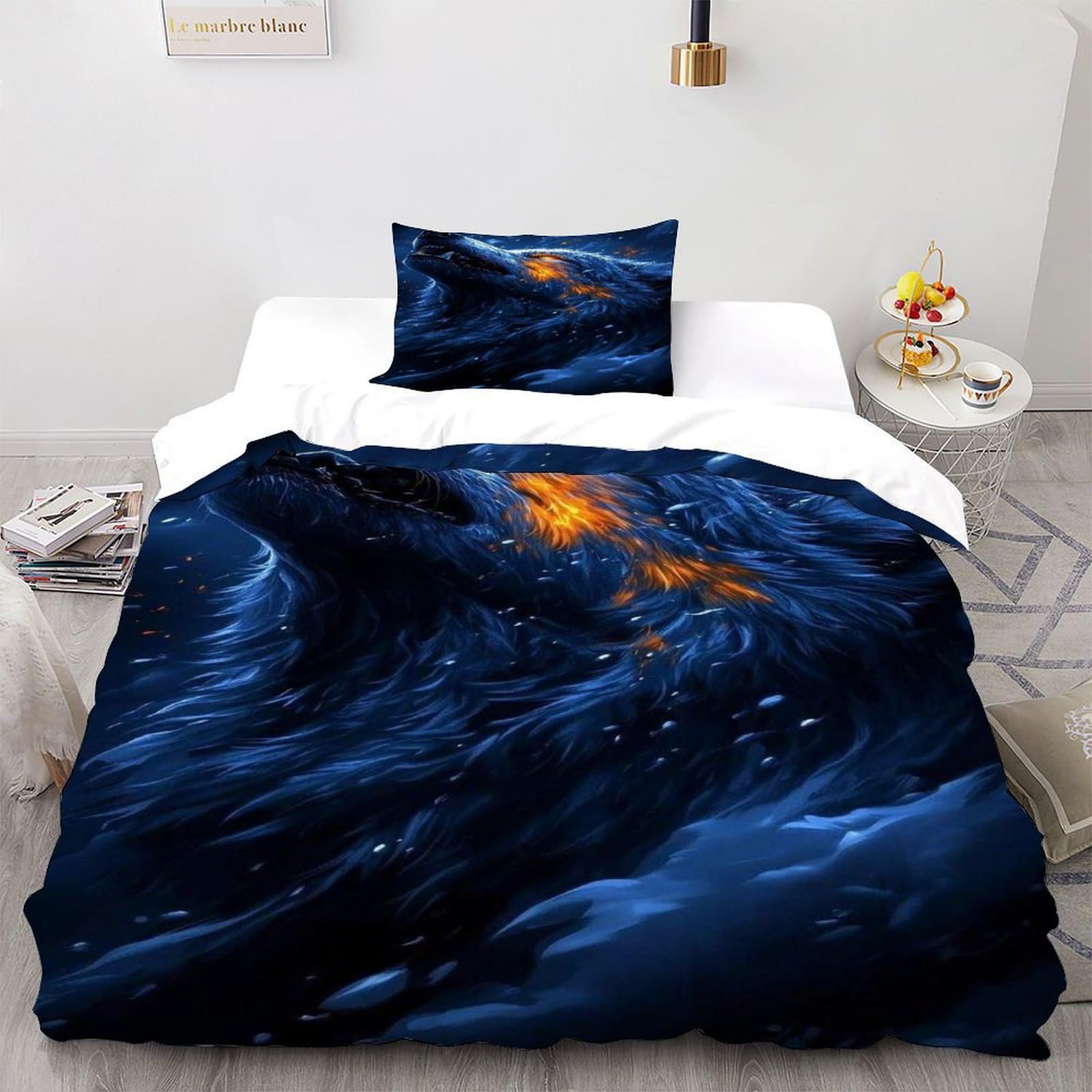 Housse de couette 135x200 microfibre loup pour lit enfant facile a laver