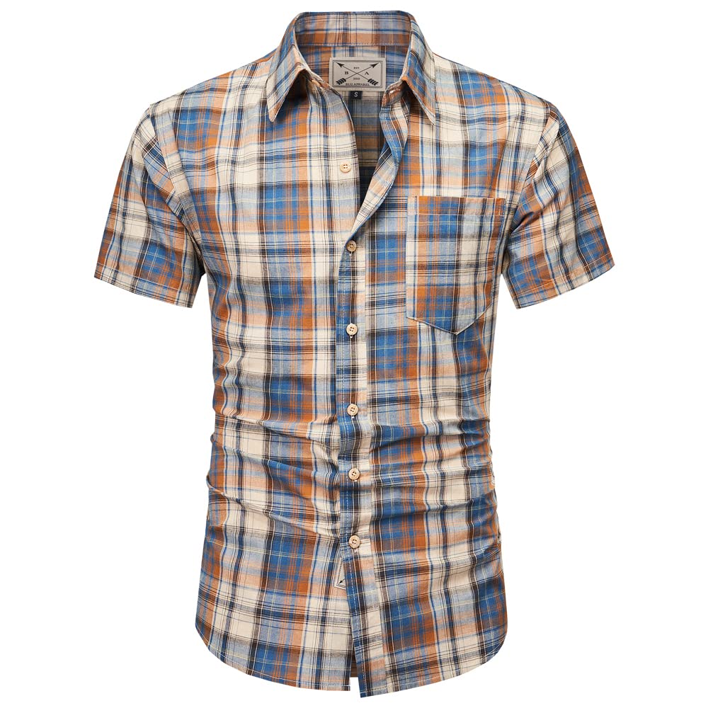 Blu Apparel Camisa a cuadros para hombre, manga corta, algodón, casual, ajuste regular, para hombre, talla S, M, L, XL, 2XL