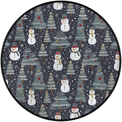 Miniatura 2 de Winter Christmas Cute Snowman Tree Round Area Rug 3ft Machine Washable Circular Rugs for Dining Room Table Bedroom Playroom Throw Rugs for Dog