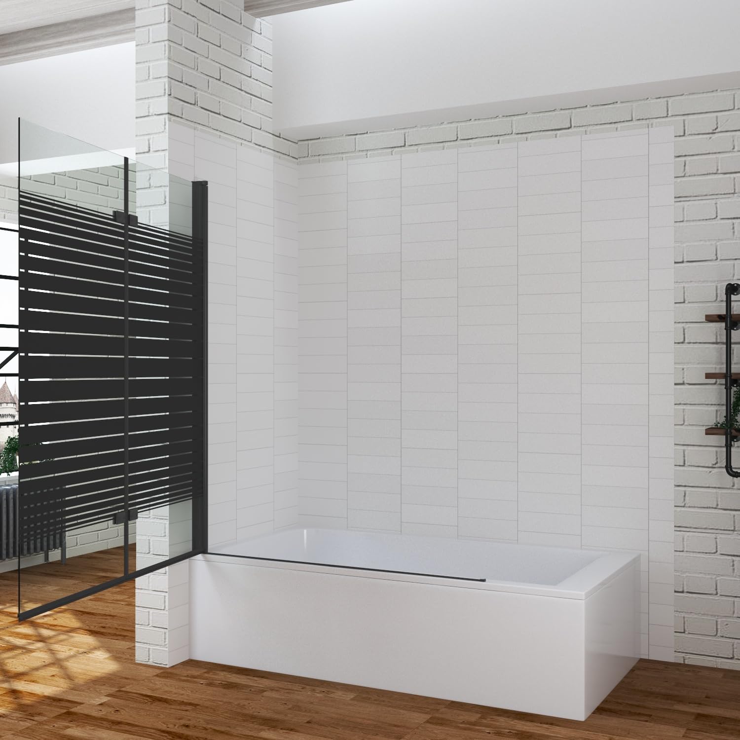 Duschwand für Badewanne ohne bohren zum kleben 120x140 cm 2 Teilig schwarz Badewannenaufsatz Dusche Glas faltbar klappbar Klebemontage schwenkbar 5 mm Sicherheitsglas klar ESG NANO Beschichtung