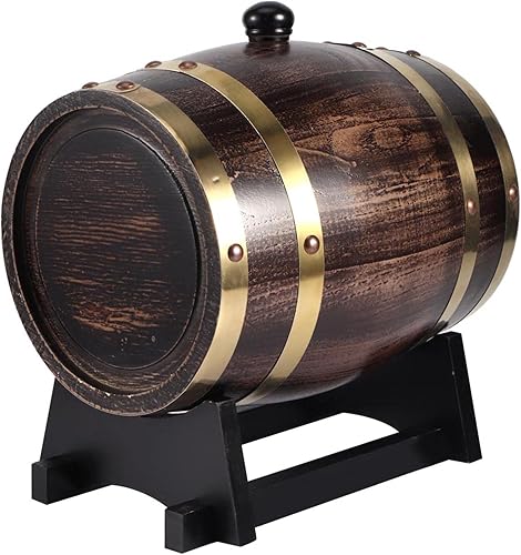 Miniatura 8 de Barril de whisky de madera, barril de envejecimiento de roble de 3 litros con 4 soportes y grifo, barril de vino tinto para cerveza casera,