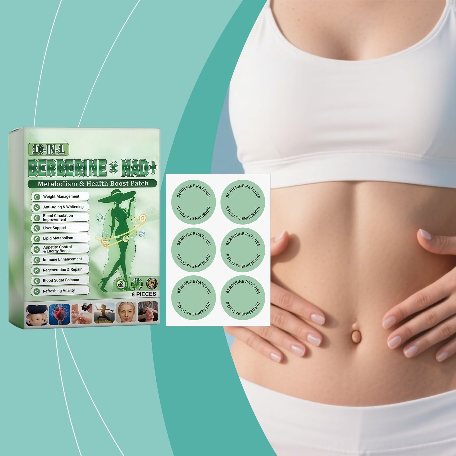 Moringa X Berberine Plaster wyszczuplający, Microneedle, naturalna do odchudzania, płaski brzuch, łatwa w aplikacji, niewidoczna pod ubraniem, naturalne składniki, dla mężczyzn i kobiet