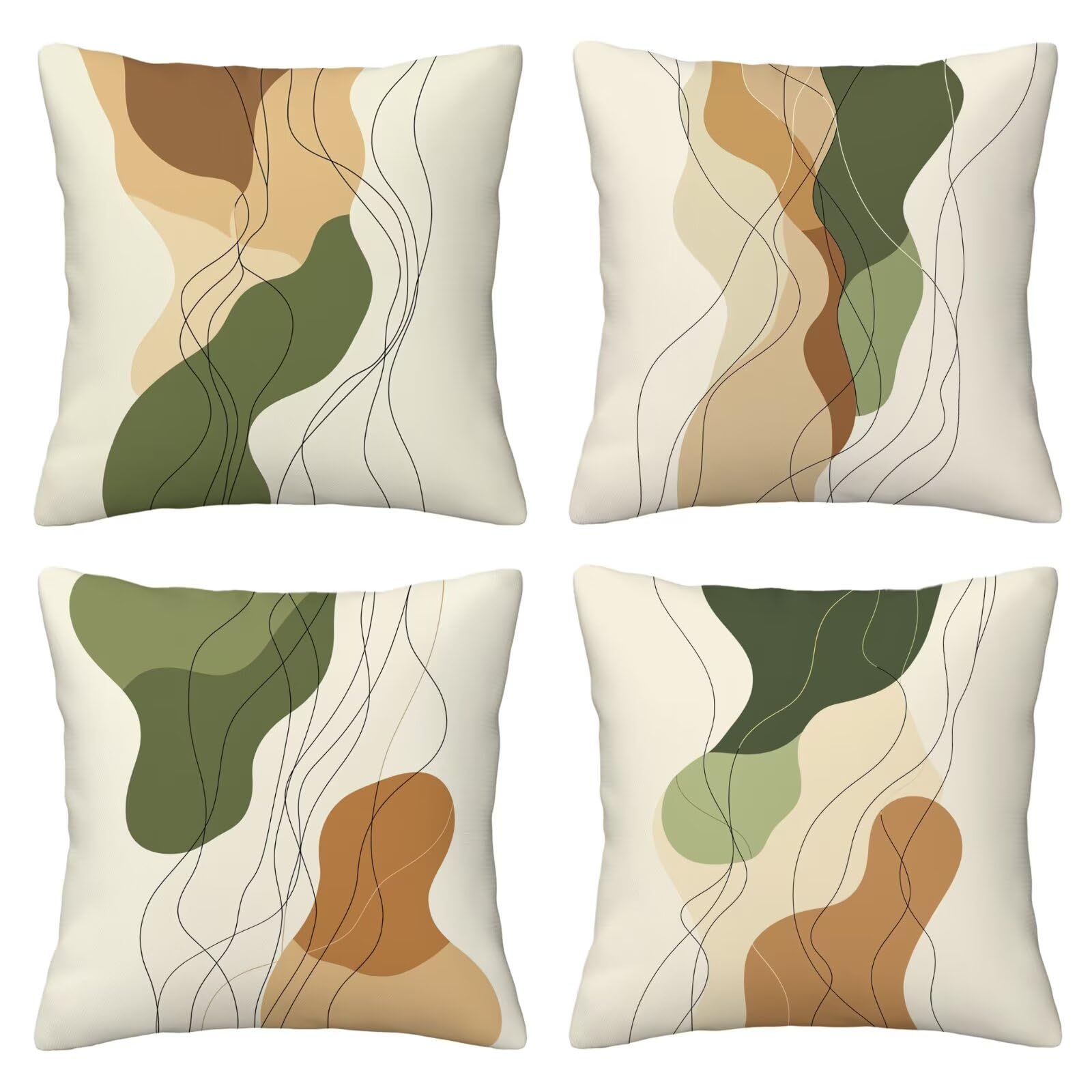 Outdoor Kissenbezug 60x60cm 4er Set Outdoor Wetterfest Kissenbezüge Einfach Wasserdichte Leinen Dekorative Kissenhülle Frühling Sommer Zierkissenbezug für Balkon Terrasse Garten Deko (Abstrakt) U-35