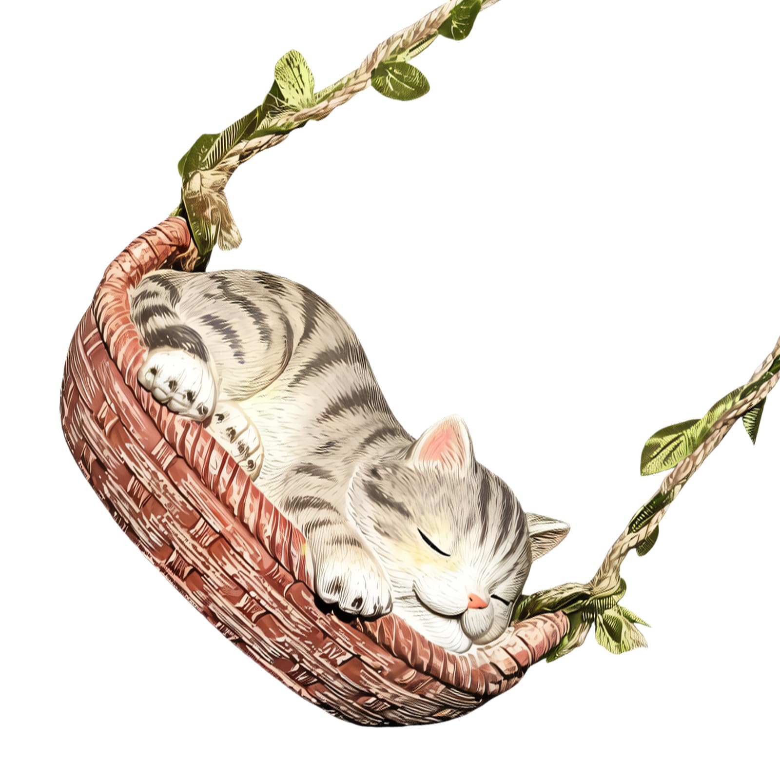 YWLUUOO Windowsill Figurine Accent, Resin Kitten Sculpture in Woven Basket for Garden Balcony or Indoor Shelf Decor Display Piece Basket Cats Figurine Kitten Garden Decor Resin Cats