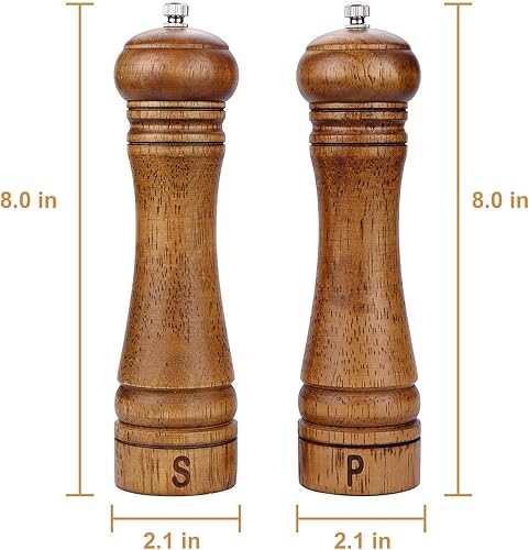 Miniatura 2 de Juego de molinillo de sal y pimienta de madera, molinillo de pimienta, salero de mar, rotor de cerámica ajustable, mecanismo de molienda de cerámica