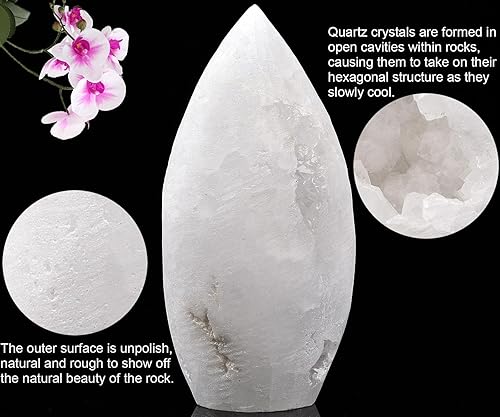 Miniatura 3 de JIC Gem Geoda de pie de cuarzo natural, cristales grandes, racimo de druzy reiki, piedras preciosas curativas para decoración del hogar, 1.1-1.7