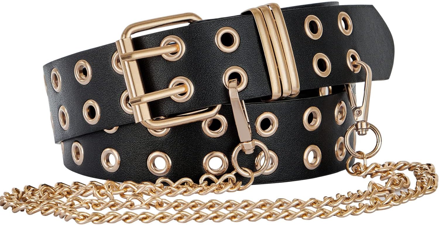 Stylish Grommet Leather Belt with Detachable Chain Guyana Ubuy