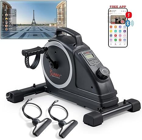 Sunny Health & Fitness Dual Function Under-Desk Bike Trainer, Mini Exercise Machine for Senior Training, Arm/Leg Cardio Cycle Workout, Optional Magnetic, Motorized w/Free SunnyFit App Connection