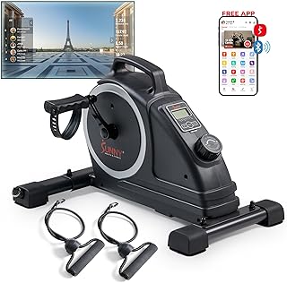 Sunny Health & Fitness Dual Function Under-Desk Bike Trainer, Mini Exercise Machine for Senior Training, Arm/Leg Cardio Cycle Workout, Optional Magnetic, Motorized w/Free SunnyFit App Connection
