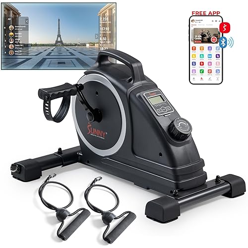 Sunny Health & Fitness Dual Function Under-Desk Bike Trainer, Mini Exercise Machine for Senior Training, Arm/Leg Cardio Cycle Workout, Optional Magnetic, Motorized w/Free SunnyFit App Connection