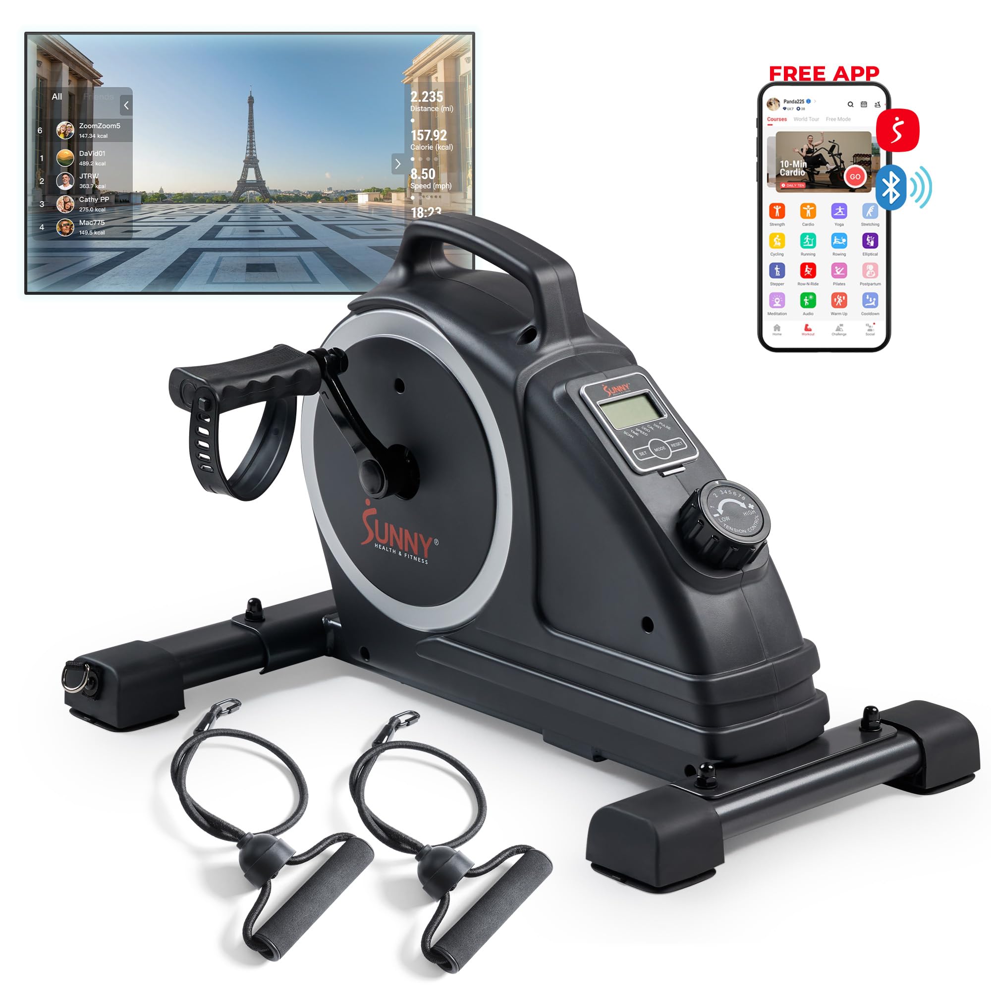 Sunny Health & Fitness Dual Function Under-Desk Bike Trainer at Home, Mini Exercise Machine for Senior Training, Arm/Leg Cardio Cycle Workout