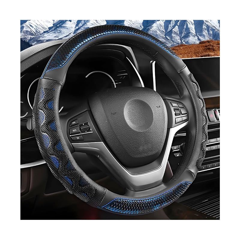 Capa para Volante Automotivo Ziquruv com Textura 3D em Colmeia, Antiderrapante, Respirável, Preta e Azul