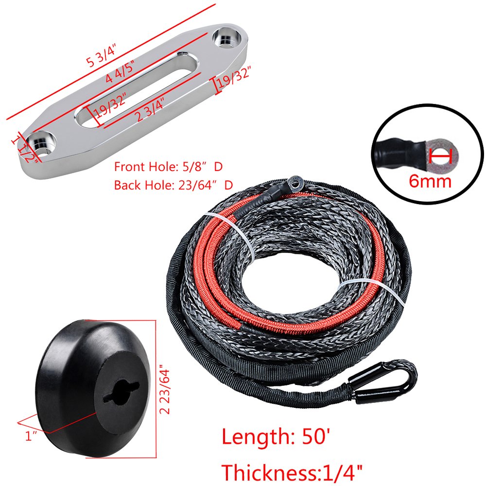 Kit Câble Treuil Synthétique – 3/16" X 50 Pieds (gris) Résistance 8500LBS – Pour ATV/UTV