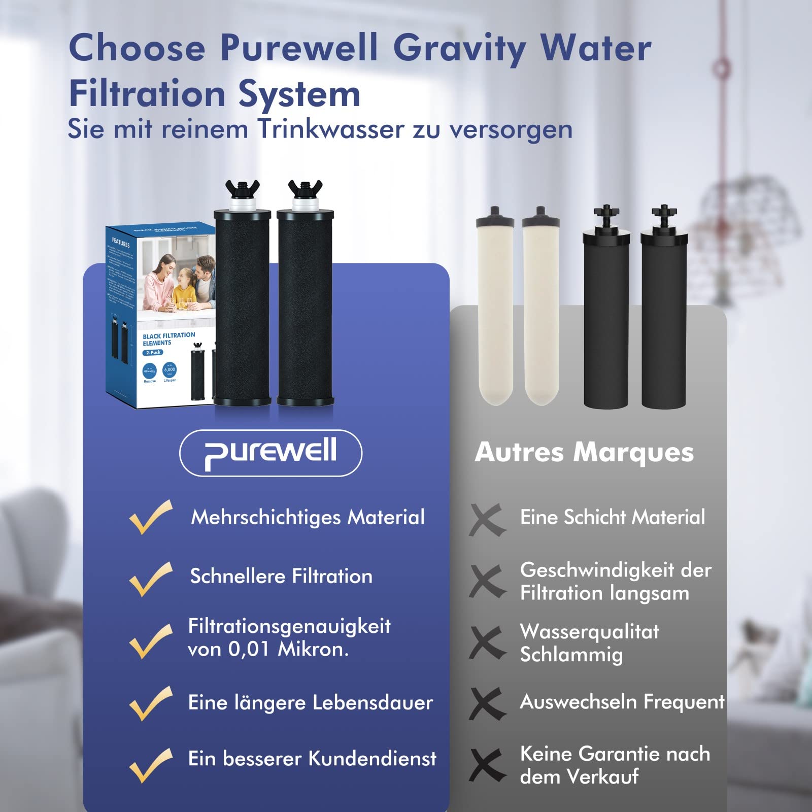 Purewell 8,5L Schwerkraft-Wasserfilter mit Aktivkohle