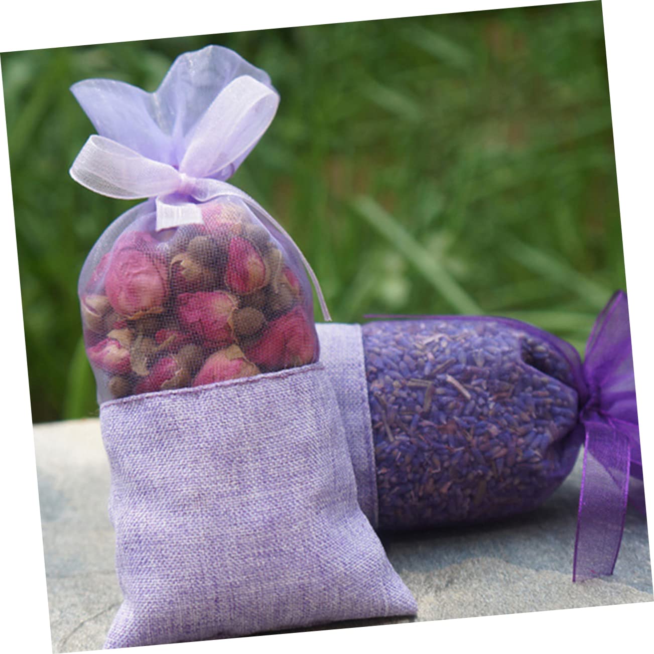 PACKOVE 24Pcs Lavender Sachets Drawstring Organza Pouches for Aromatic Wardrobe Home Scented Bags for Lavender Spices and Jewelry Storage