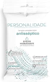Lenço Umedecido Personalidade Antisséptico Hidratante 20 unidades 20cm X 15cm