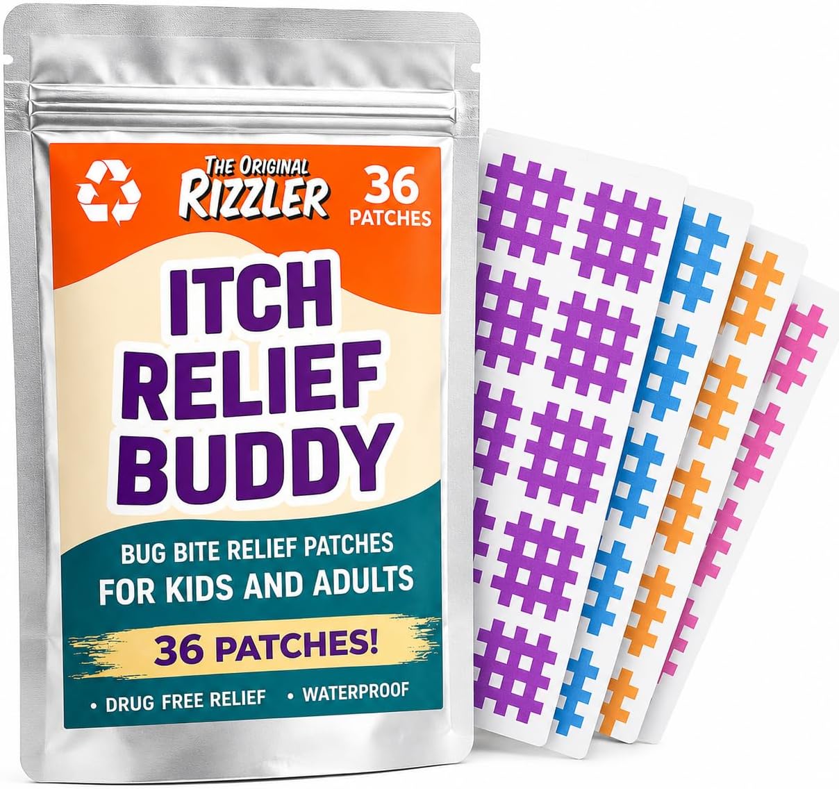 Itch Relief Buddy – Eco-Friendly Bug Bite Patches | 36 Chemical-Free, Waterproof Stickers for Fast Mosquito Bite & Insect Sting Relief – Fun Colors, Kid & Adult Safe