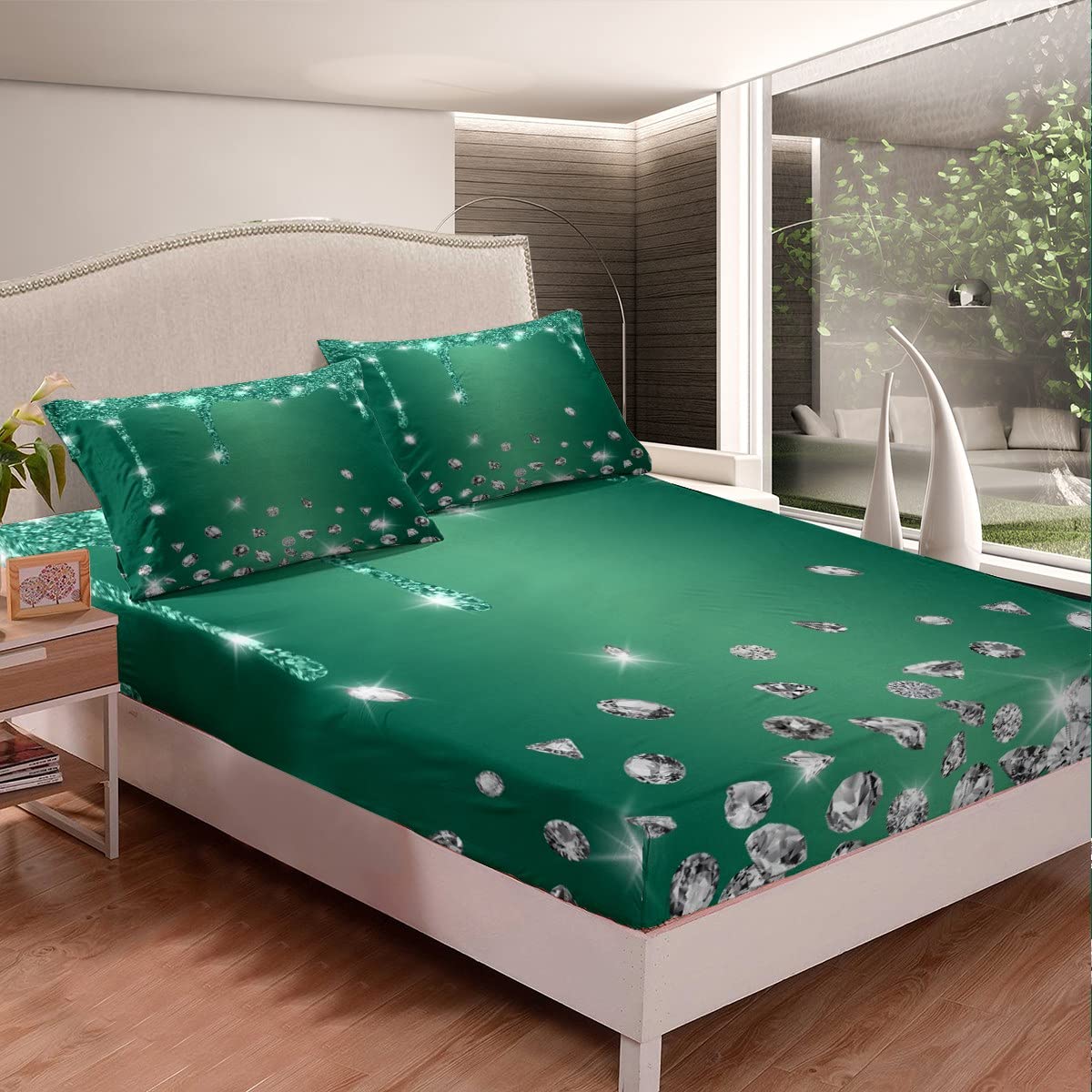 Juego de sábanas de diamantes con purpurina para niños y niñas, sábana bajera ajustable brillante para niños, mujeres y hombres, textura de lujo suave, colorido y moderno, juego de ropa de cama para