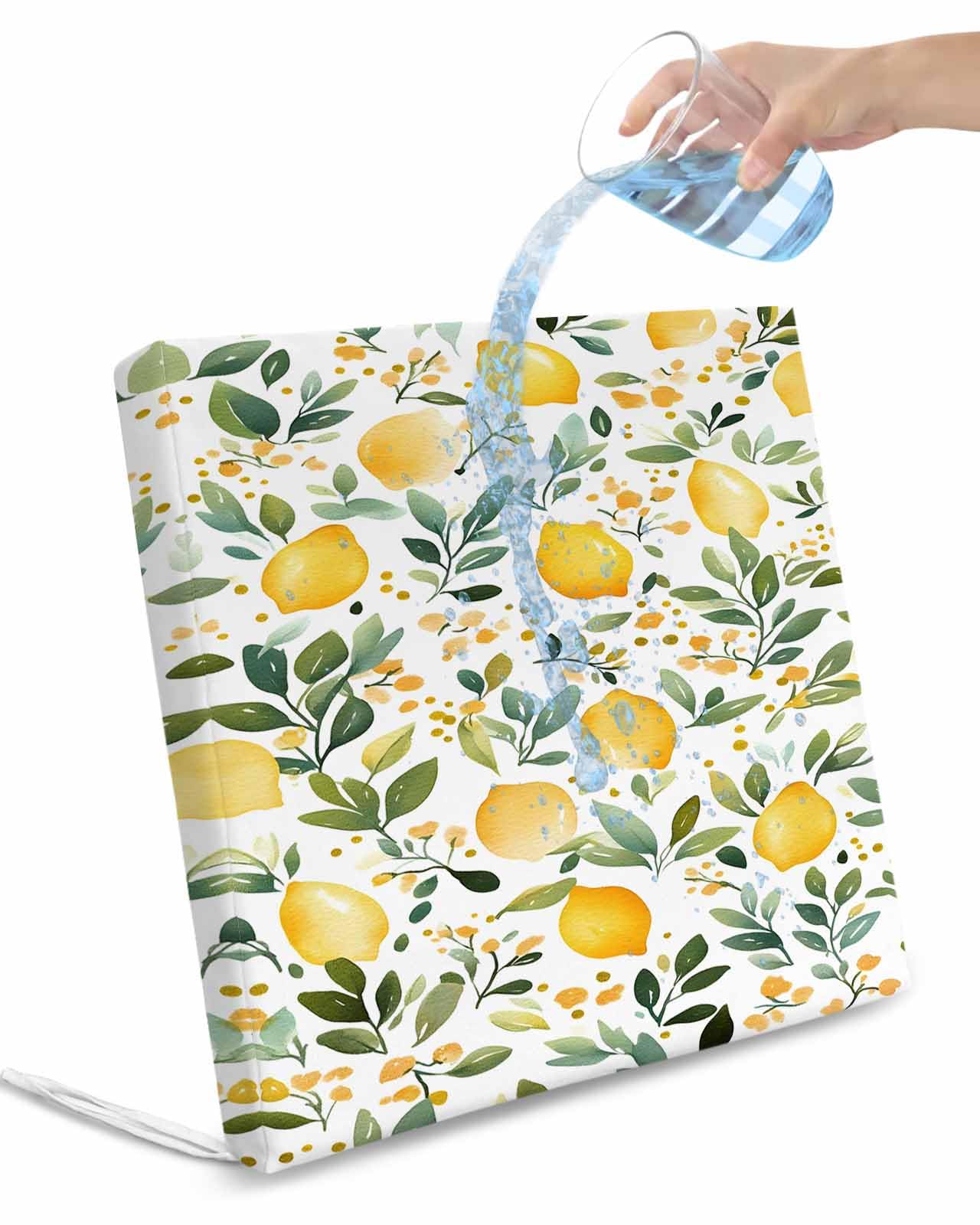 2 Pack Summer Lemon Waterproof Cushion Covers with Ties, Outdoor Patio Chaise Lounge Chair Seat Cushion Slip Covers Replacement(Only Cover) Watercolor Botanical Green Leaf Fruit 24