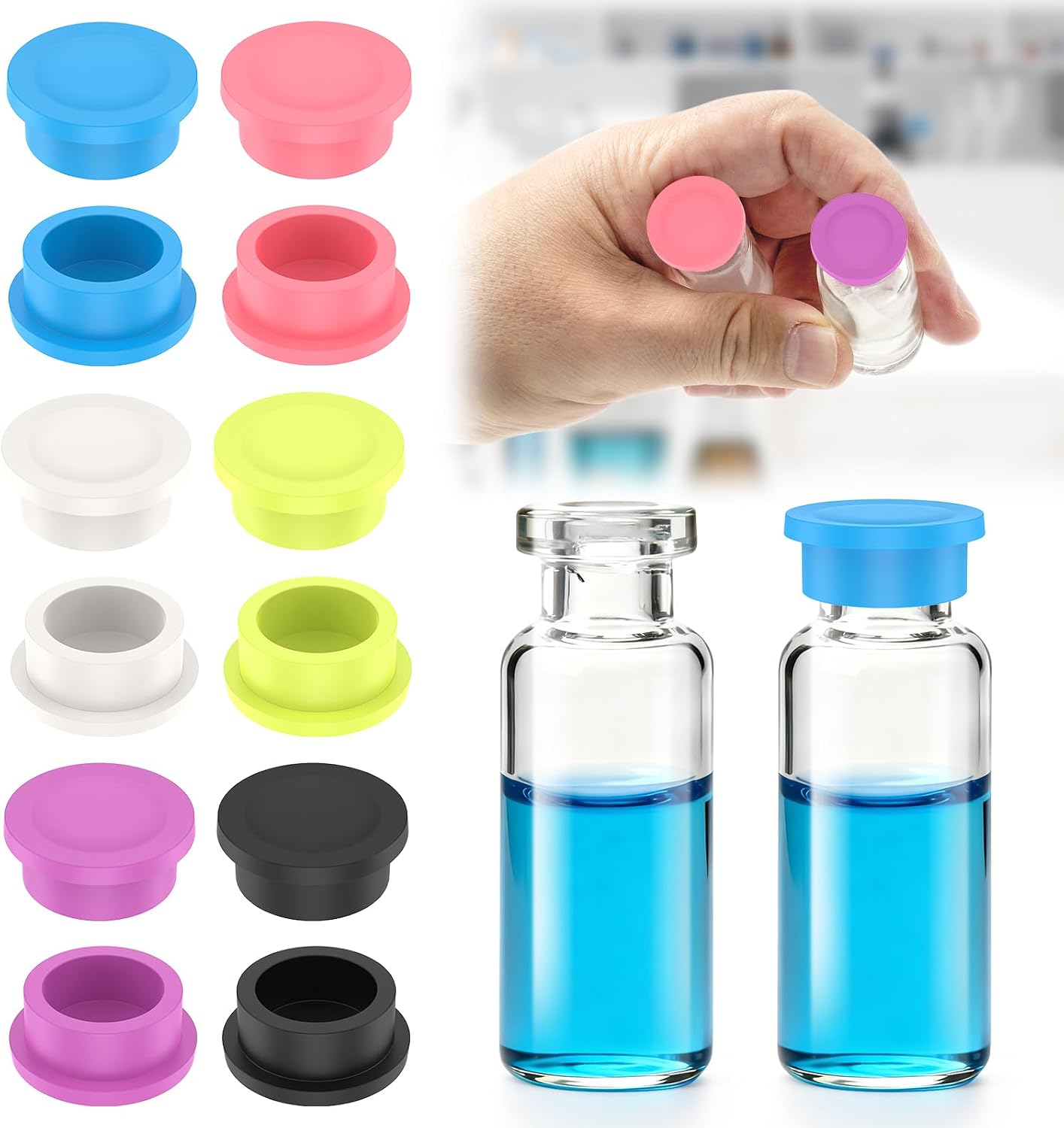 Protective Vial Caps 12PCS for 3ml Glass Vials, 6 Colors Multipurpose Reusable Vial Lids Cover Dust- & Leak-Proof for 3ml Flip Off Caps for Labs Research, Cosmetics (12)