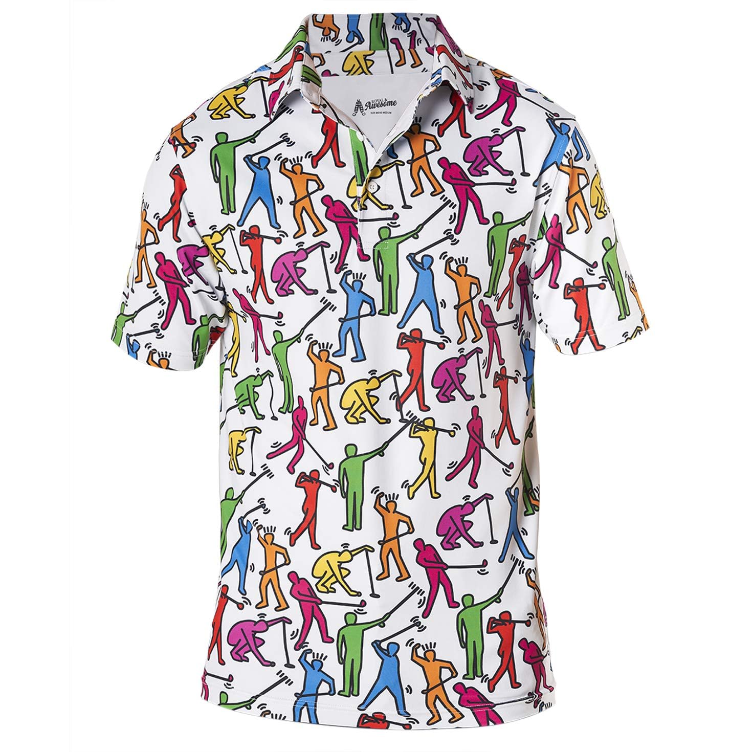 Royal & Awesome Funny Mens Golf Guys Patterned Polo Shirt, Crazy Colourful Golf Top for Men, Stretch Fit, Large