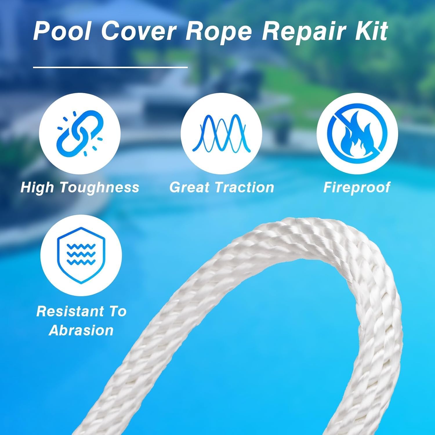 New 135 ft Pool Cover Rope Repair Kit Compatible with Most Coverstar, Automatic Pool Covers inc and Pool Covering Systems of Pool Cover Specialists Since 2017 that Use 3-Hole Rope Tabs