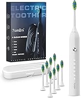 Vista 13 de 7AM2M - Cepillo de dientes eléctrico sónico para adultos y niños, con 8 cabezales y estuche de viaje, 5 modos con temporizador inteligente integrado